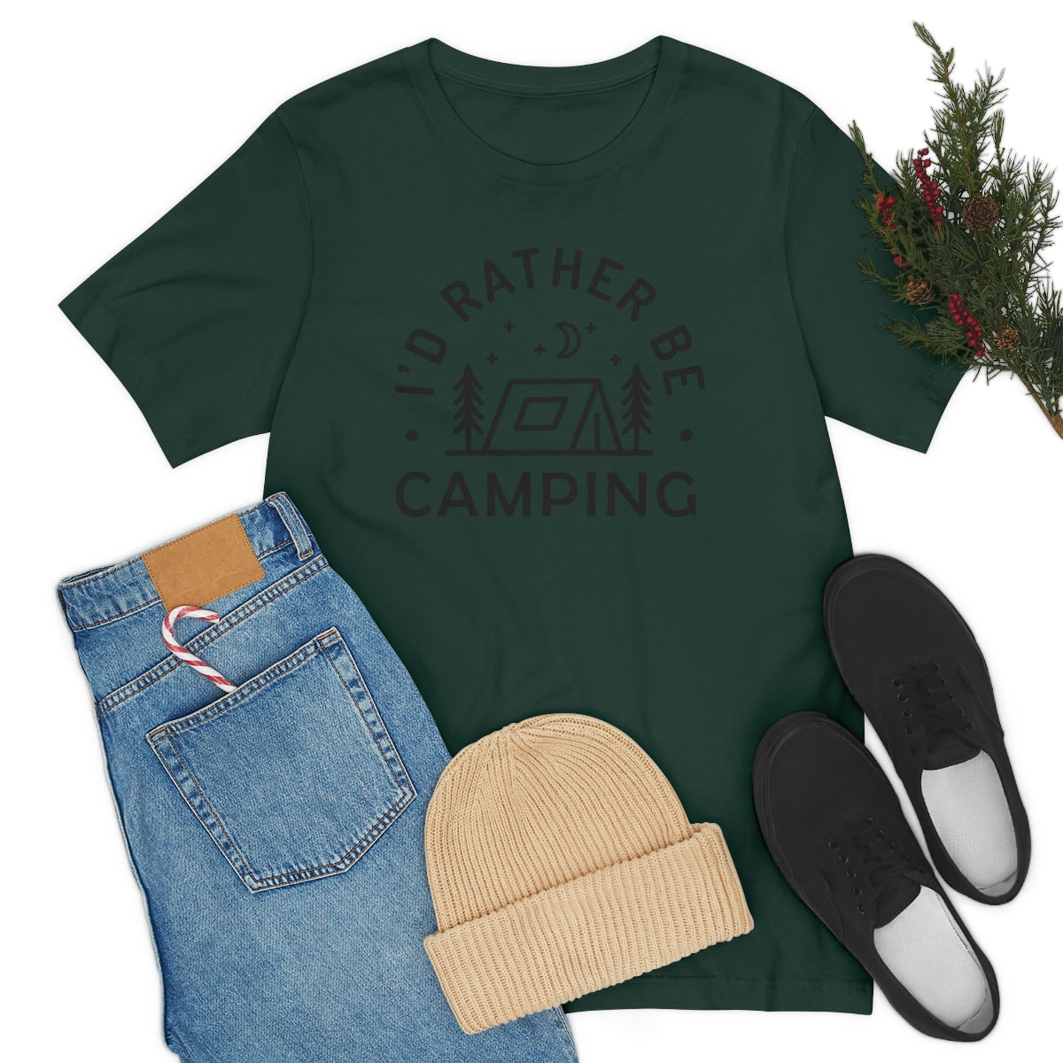 I'd Rather Be Camping Unisex Jersey Short Sleeve Tee