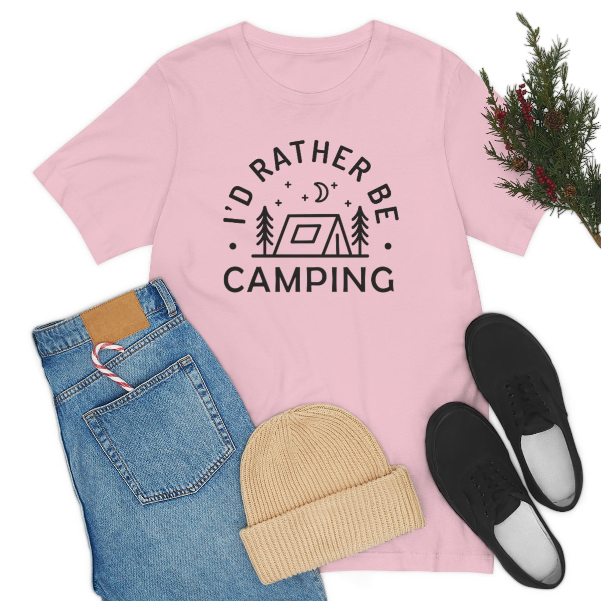 I'd Rather Be Camping Unisex Jersey Short Sleeve Tee
