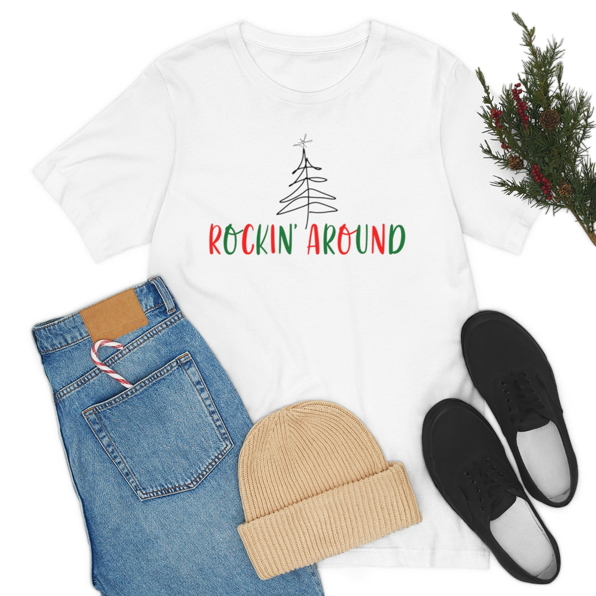 Christmas Shirt, Rockin Around the Christmas Tree T-shirt, Cute Xmas Tee, Funny Holiday Season Shirt, Unisex Adult Holiday shirt