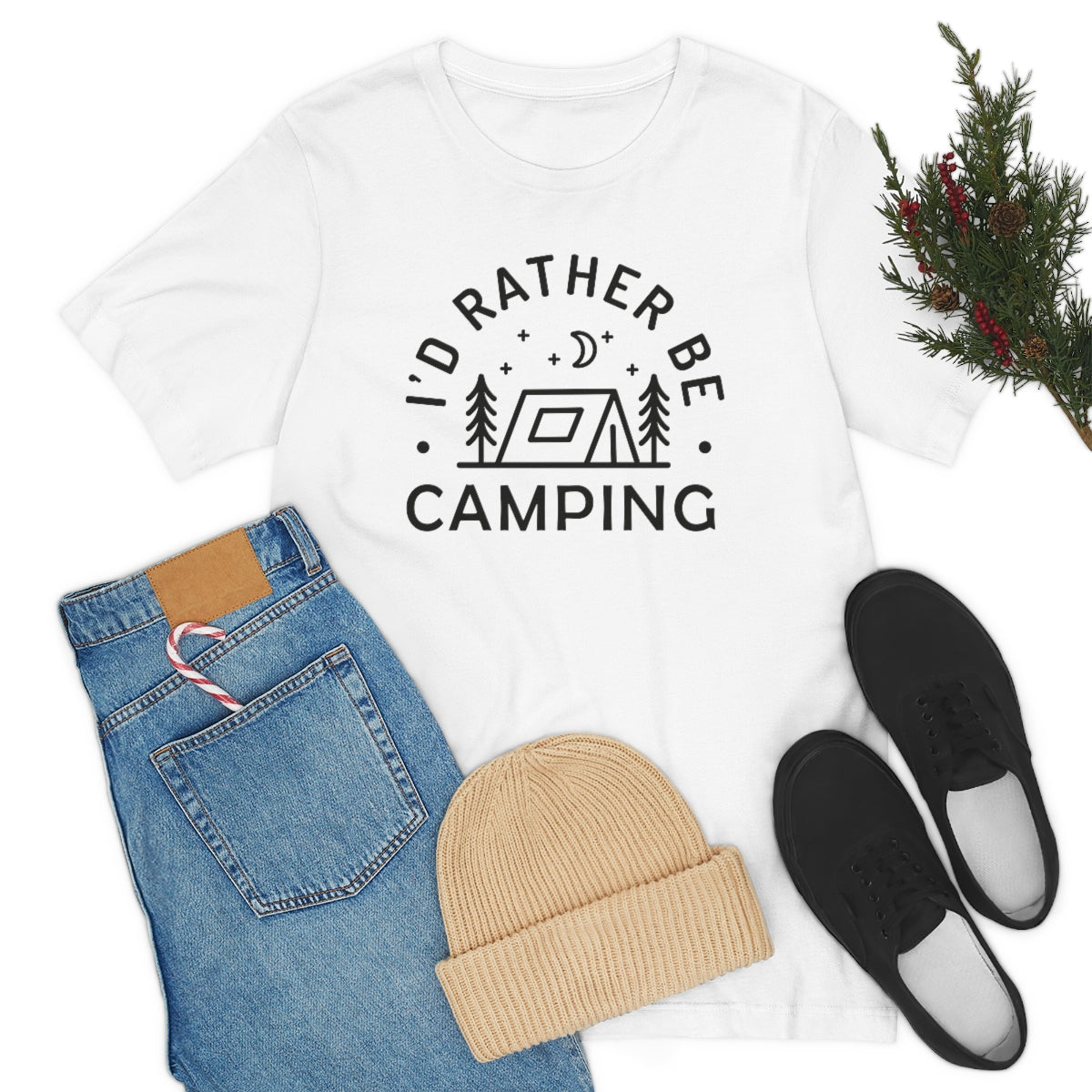 I'd Rather Be Camping Unisex Jersey Short Sleeve Tee