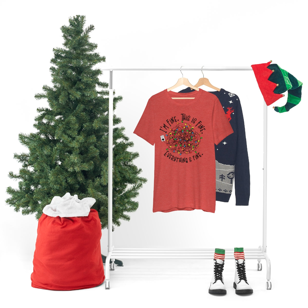 Christmas TShirt, This Is Fine, Christmas Lights, Christmas, Holiday Shirt, Anxiety Tee, Funny T-Shirt, X-mas, Gifts for Her, Gifts for Him