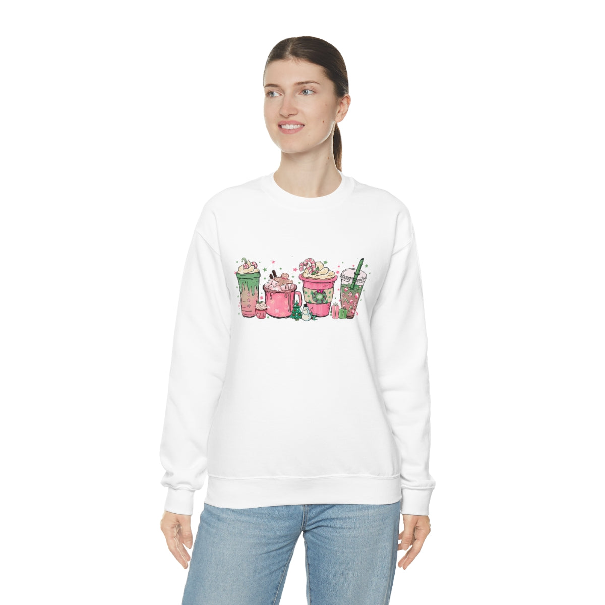 Pink Coffee Sweatshirt, Christmas coffee Sweatshirt, Coffee Lover gift, Latte drink Crewneck, women Holiday sweater, Starbuck Lover Gifts