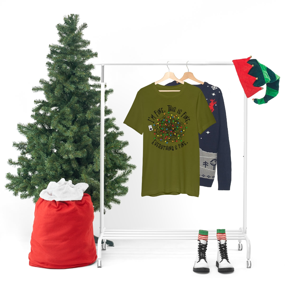 Christmas TShirt, This Is Fine, Christmas Lights, Christmas, Holiday Shirt, Anxiety Tee, Funny T-Shirt, X-mas, Gifts for Her, Gifts for Him