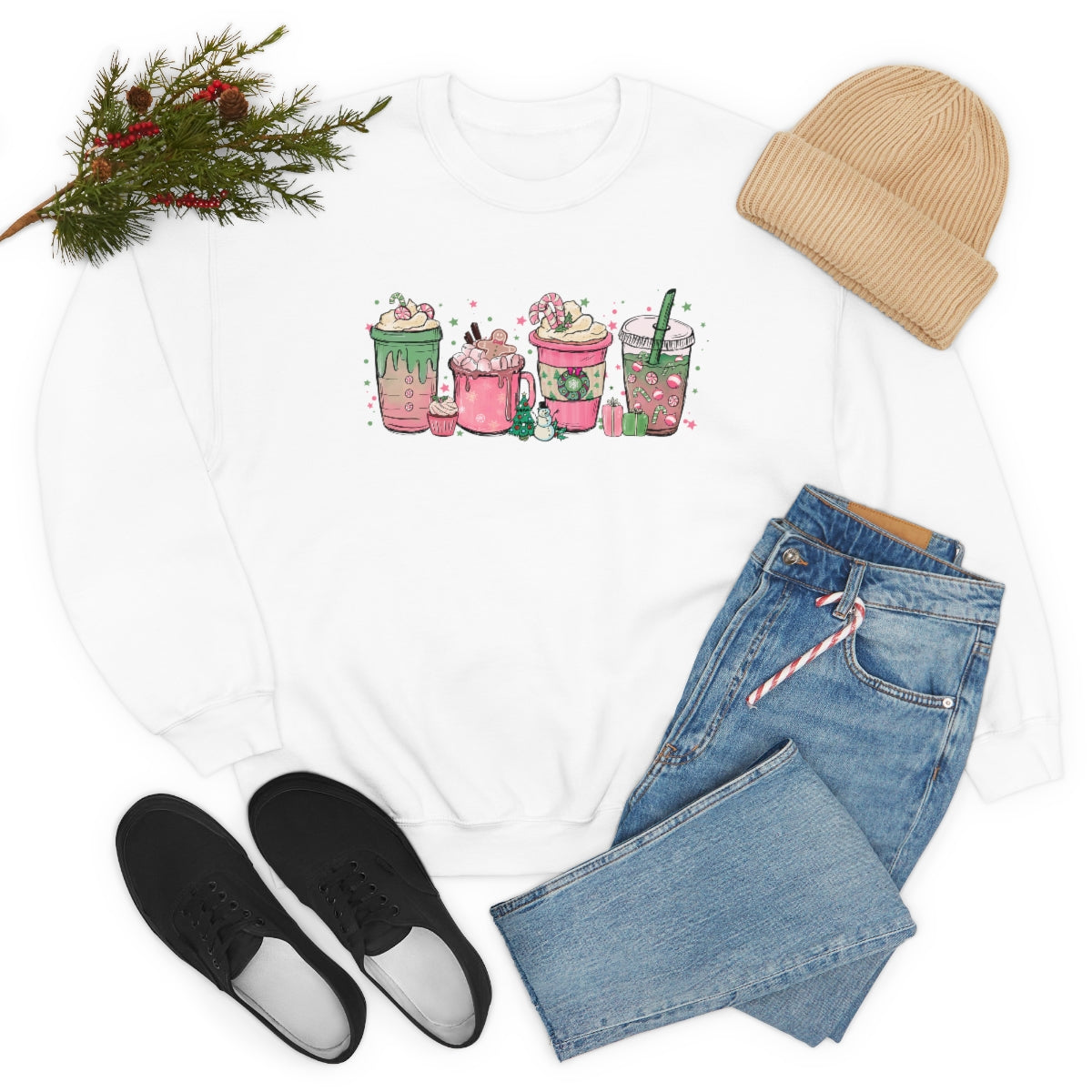 Pink Coffee Sweatshirt, Christmas coffee Sweatshirt, Coffee Lover gift, Latte drink Crewneck, women Holiday sweater, Starbuck Lover Gifts