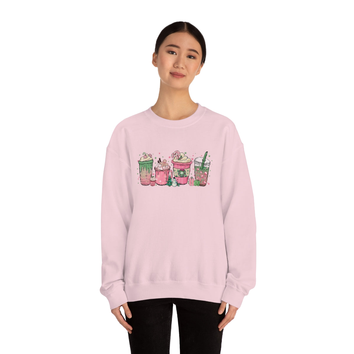 Pink Coffee Sweatshirt, Christmas coffee Sweatshirt, Coffee Lover gift, Latte drink Crewneck, women Holiday sweater, Starbuck Lover Gifts