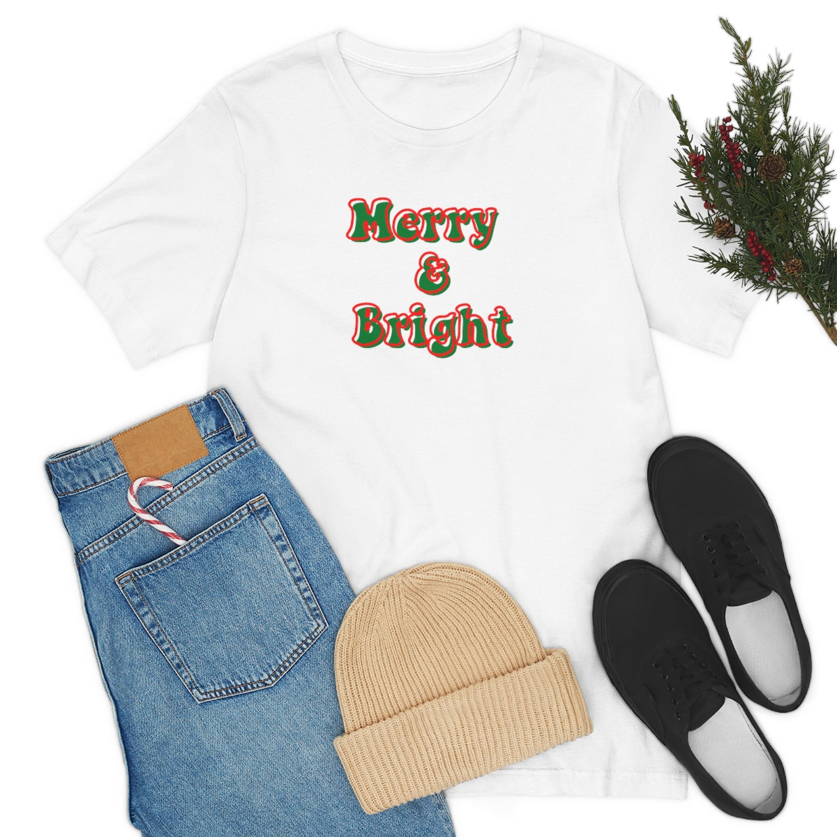 Merry and Bright Christmas Tee, Women's Christmas Shirt, Christmas Shirt for Her, Cute Xmas Gift for Her, Women's Christmas Shirt