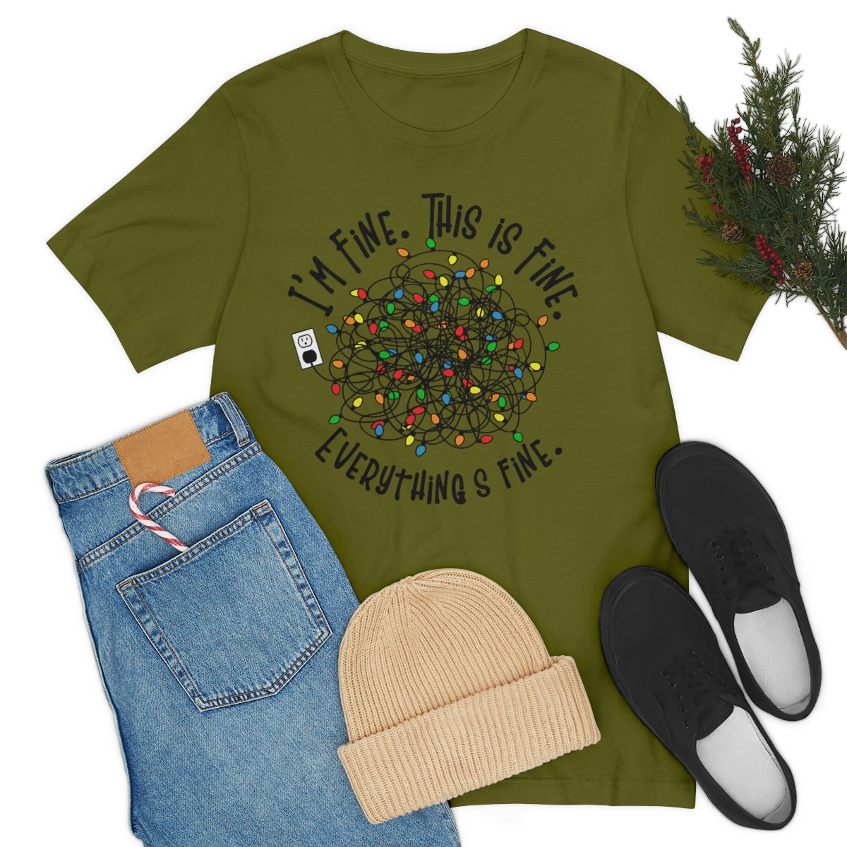 Christmas TShirt, This Is Fine, Christmas Lights, Christmas, Holiday Shirt, Anxiety Tee, Funny T-Shirt, X-mas, Gifts for Her, Gifts for Him