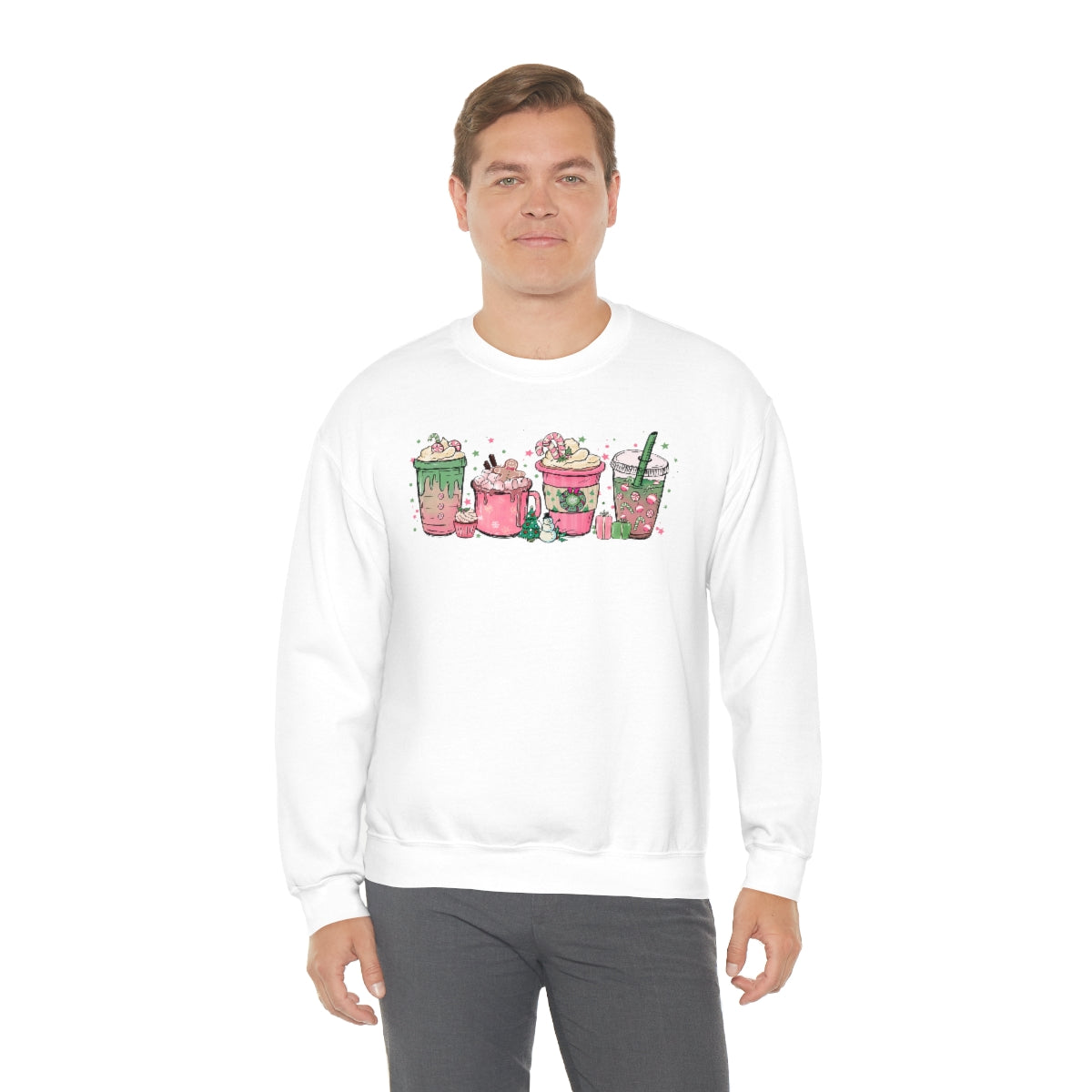 Pink Coffee Sweatshirt, Christmas coffee Sweatshirt, Coffee Lover gift, Latte drink Crewneck, women Holiday sweater, Starbuck Lover Gifts