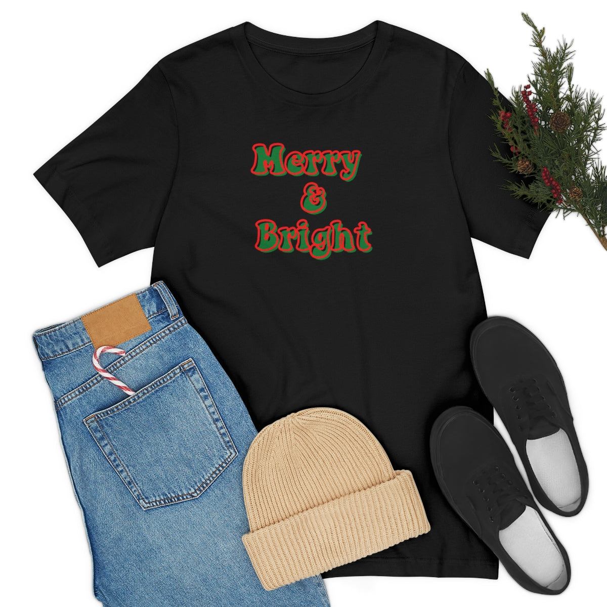 Merry and Bright Christmas Tee, Women's Christmas Shirt, Christmas Shirt for Her, Cute Xmas Gift for Her, Women's Christmas Shirt