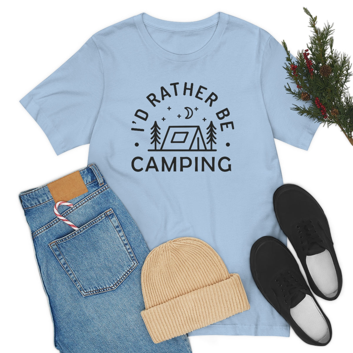 I'd Rather Be Camping Unisex Jersey Short Sleeve Tee