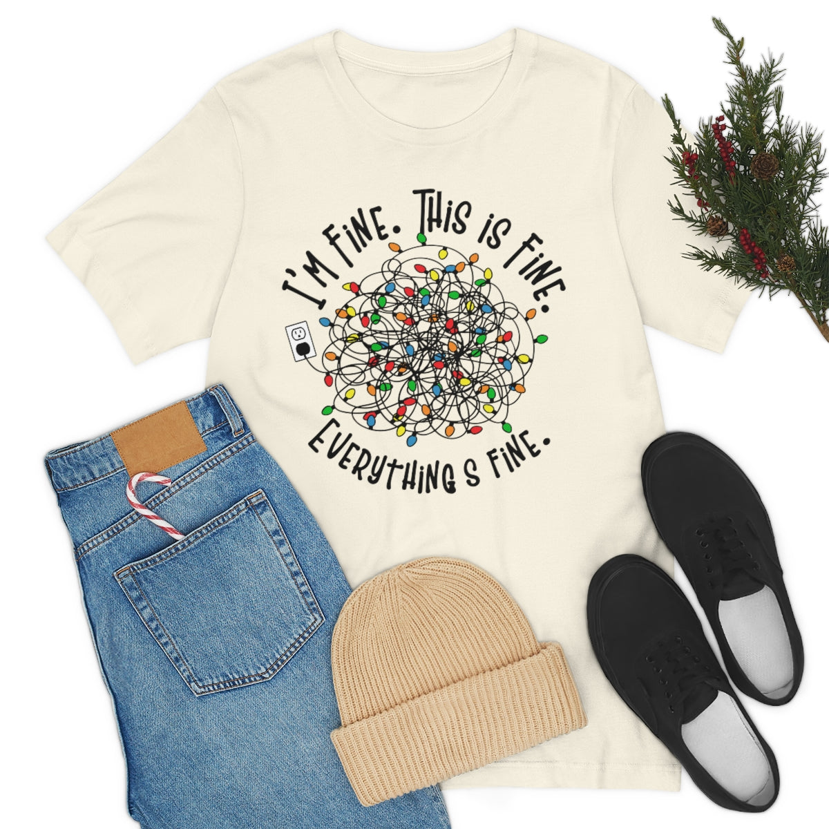 Christmas TShirt, This Is Fine, Christmas Lights, Christmas, Holiday Shirt, Anxiety Tee, Funny T-Shirt, X-mas, Gifts for Her, Gifts for Him