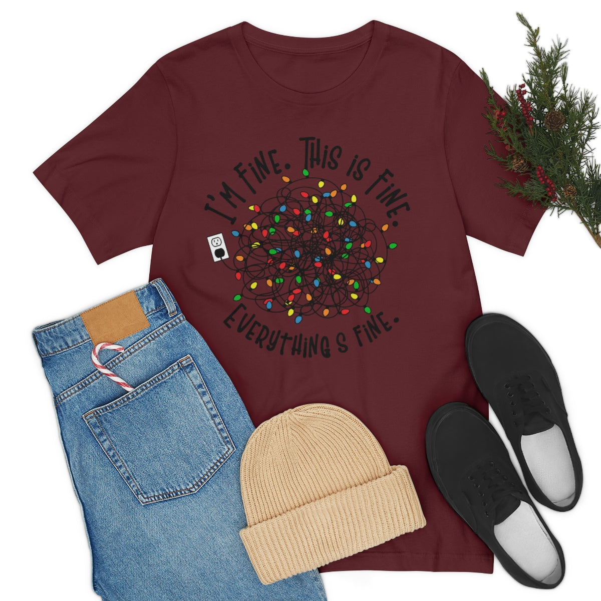 Christmas TShirt, This Is Fine, Christmas Lights, Christmas, Holiday Shirt, Anxiety Tee, Funny T-Shirt, X-mas, Gifts for Her, Gifts for Him