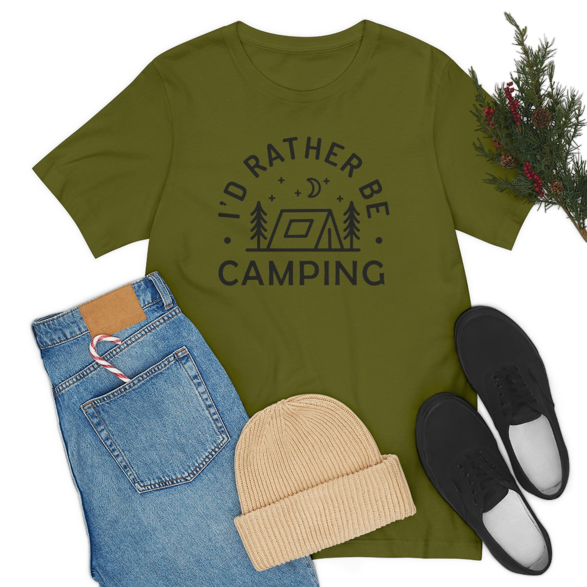 I'd Rather Be Camping Unisex Jersey Short Sleeve Tee