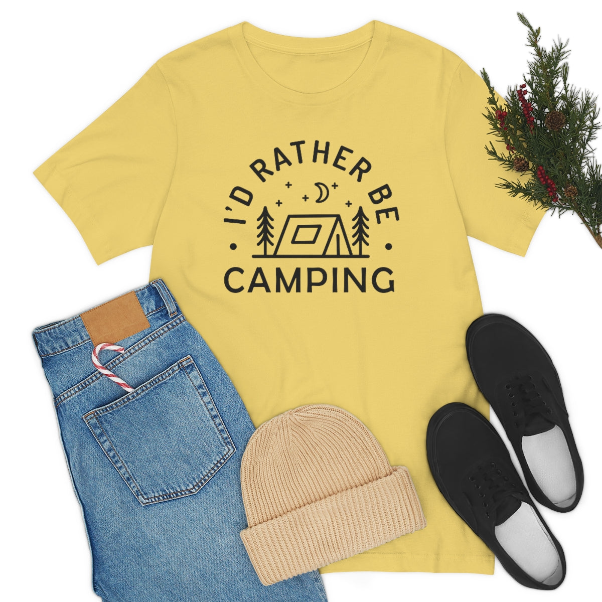 I'd Rather Be Camping Unisex Jersey Short Sleeve Tee