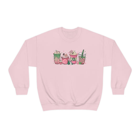 Pink Coffee Sweatshirt, Christmas coffee Sweatshirt, Coffee Lover gift, Latte drink Crewneck, women Holiday sweater, Starbuck Lover Gifts