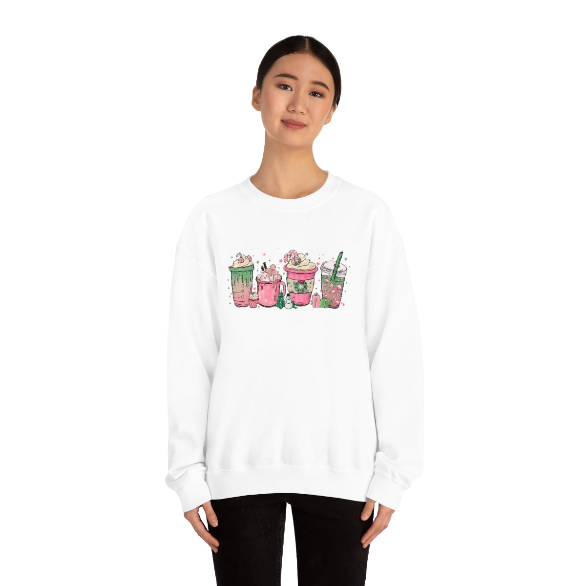 Pink Coffee Sweatshirt, Christmas coffee Sweatshirt, Coffee Lover gift, Latte drink Crewneck, women Holiday sweater, Starbuck Lover Gifts