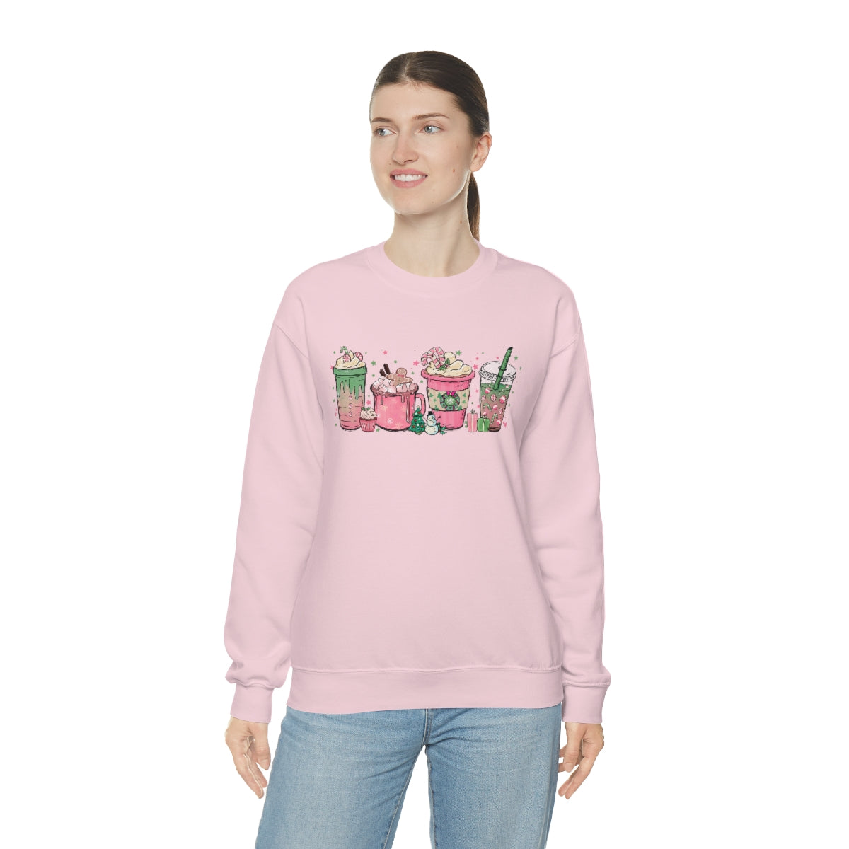 Pink Coffee Sweatshirt, Christmas coffee Sweatshirt, Coffee Lover gift, Latte drink Crewneck, women Holiday sweater, Starbuck Lover Gifts