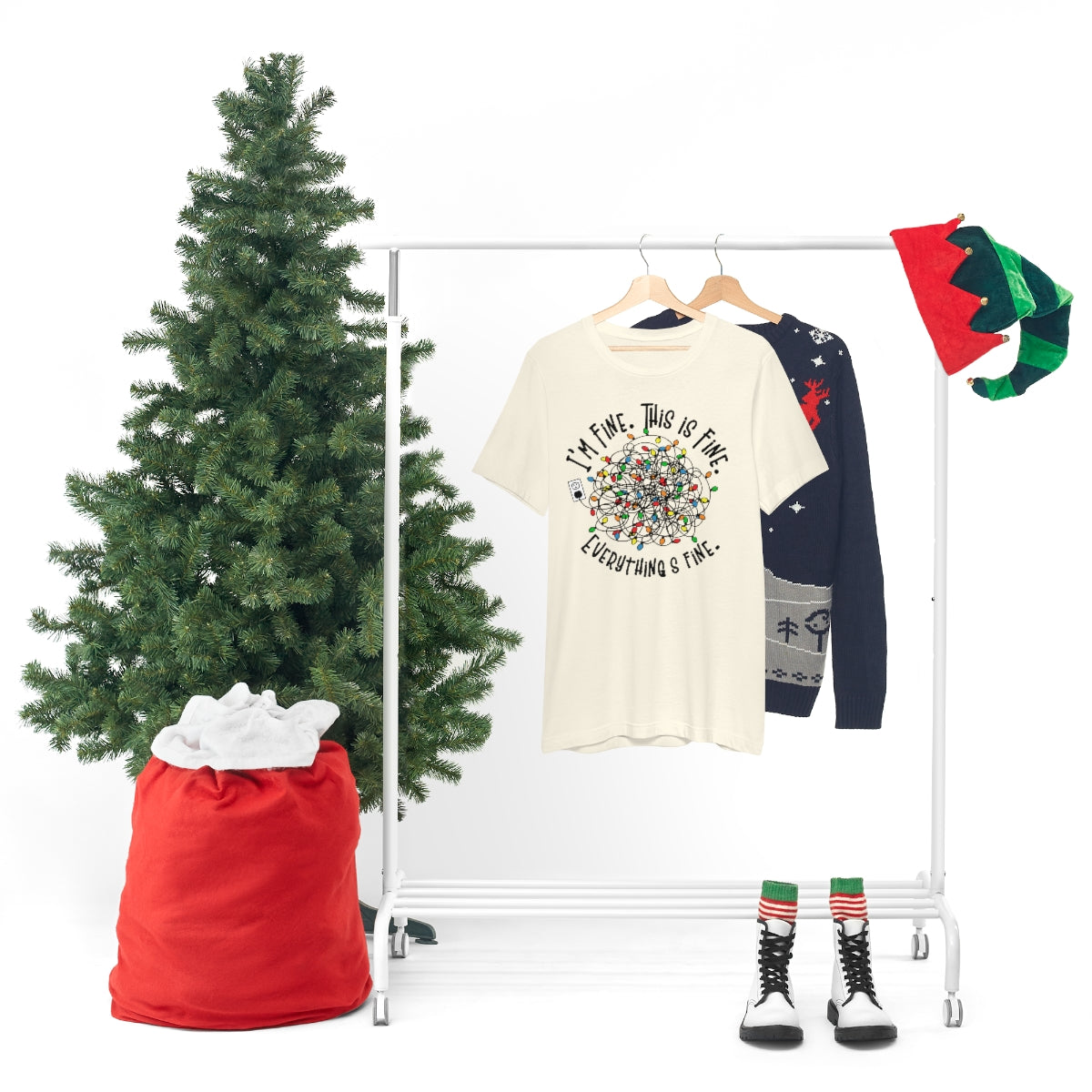 Christmas TShirt, This Is Fine, Christmas Lights, Christmas, Holiday Shirt, Anxiety Tee, Funny T-Shirt, X-mas, Gifts for Her, Gifts for Him