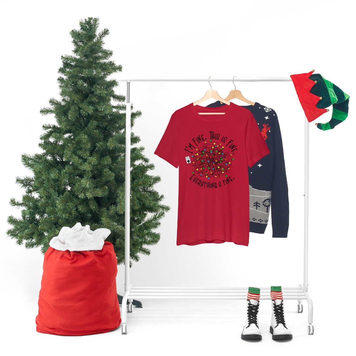 Christmas TShirt, This Is Fine, Christmas Lights, Christmas, Holiday Shirt, Anxiety Tee, Funny T-Shirt, X-mas, Gifts for Her, Gifts for Him