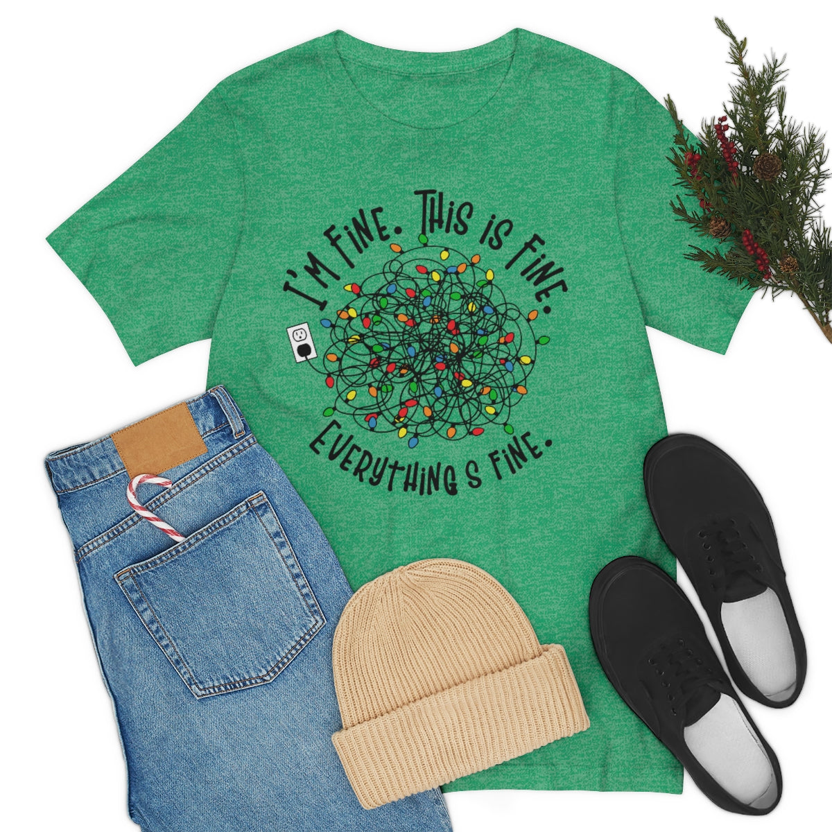 Christmas TShirt, This Is Fine, Christmas Lights, Christmas, Holiday Shirt, Anxiety Tee, Funny T-Shirt, X-mas, Gifts for Her, Gifts for Him