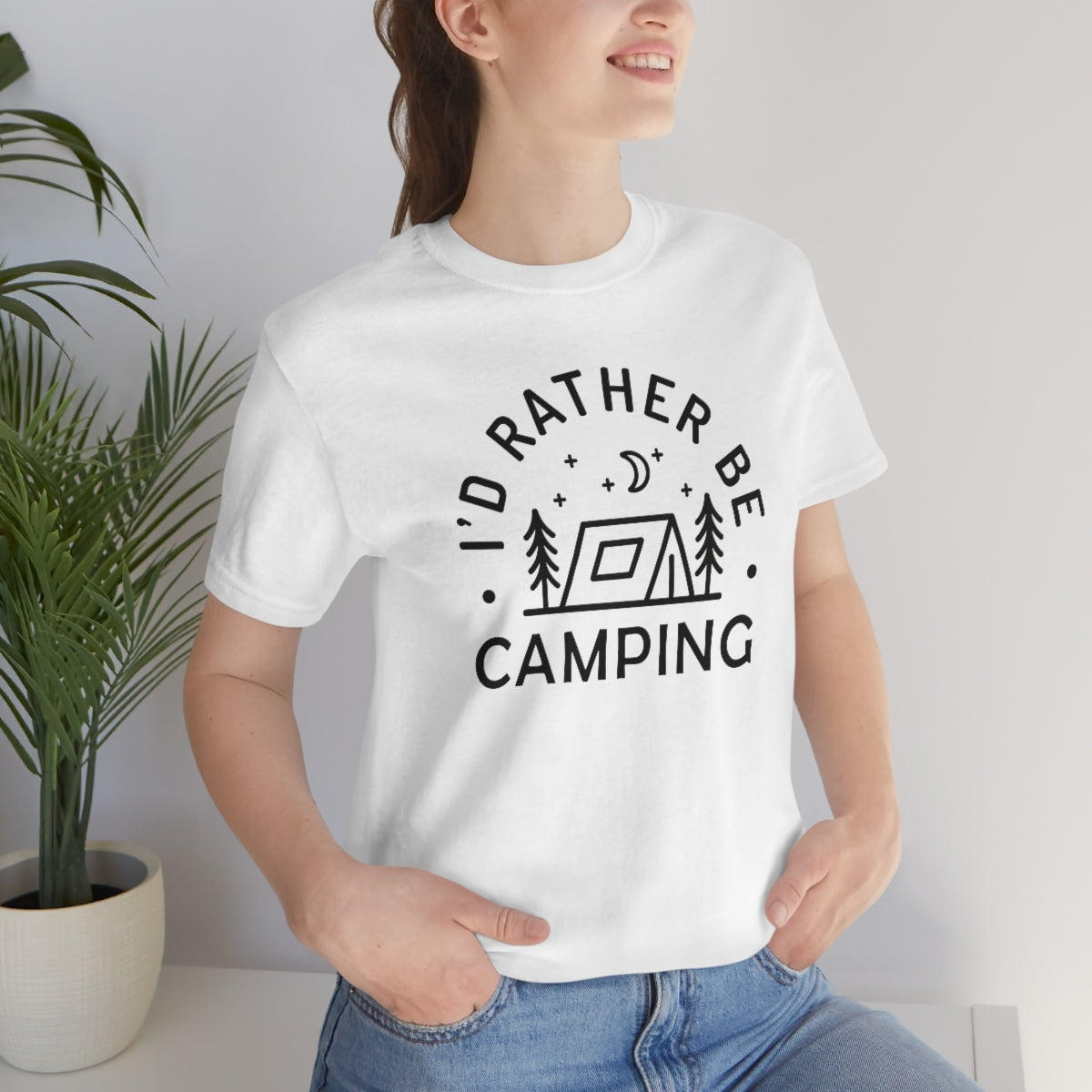I'd Rather Be Camping Unisex Jersey Short Sleeve Tee
