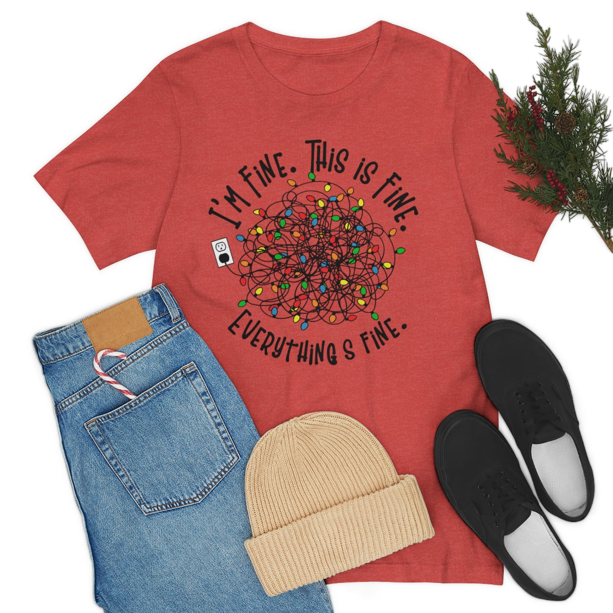 Christmas TShirt, This Is Fine, Christmas Lights, Christmas, Holiday Shirt, Anxiety Tee, Funny T-Shirt, X-mas, Gifts for Her, Gifts for Him